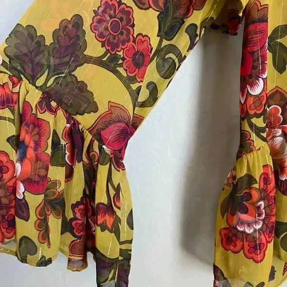 Loft Floral Tie Neck Ruffle Blouse Size XS - Picture 2 of 12